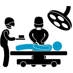 Icon of doctors performing surgery under an operating light, representing 18,000+ successful surgeries