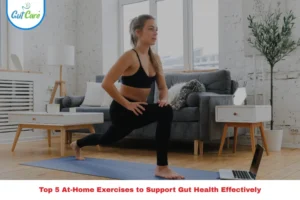 Woman practicing yoga at-home exercises to support gut health